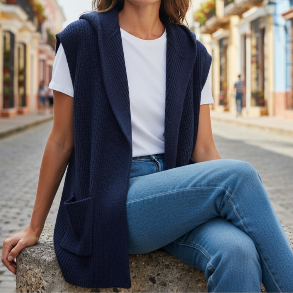 Merona navy hooded long soft warm vest l